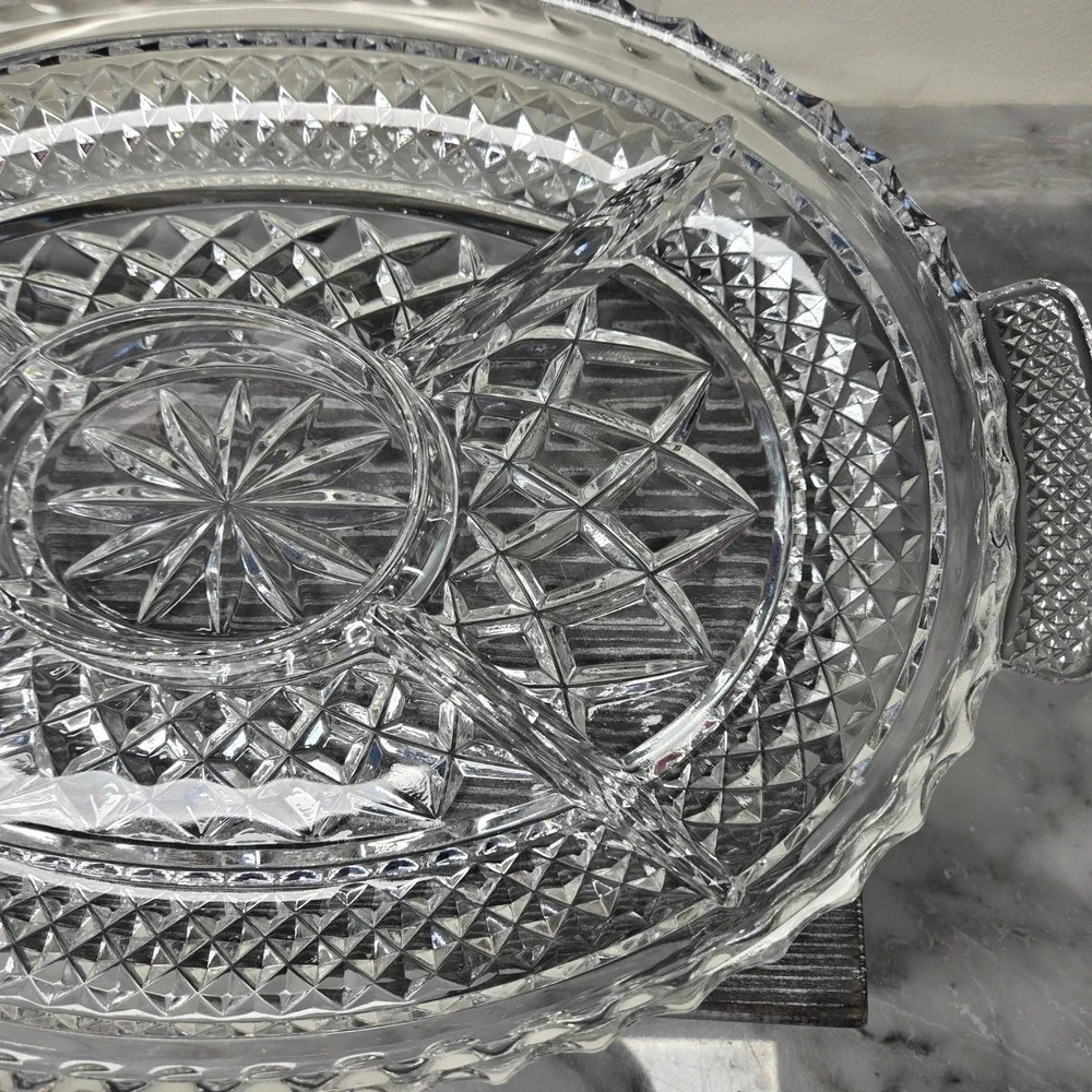 OLIVIA Fine Full Lead Glass Crystal Oval Relish Serving Dish Western Germany 14
